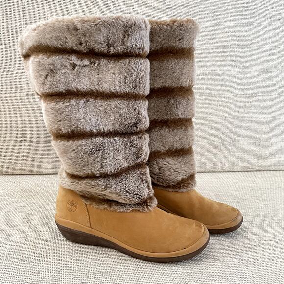 Timberland Suede and Faux Fur Slip On Boots, Warm and Toasty! 14 in. Ladies 8.5 - Picture 1 of 9